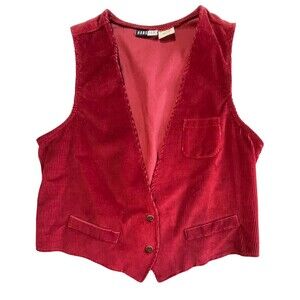 Vintage 80s 90s Hang Ten Vest Red Corduroy Button Up Pockets Cottagecore Large‎
